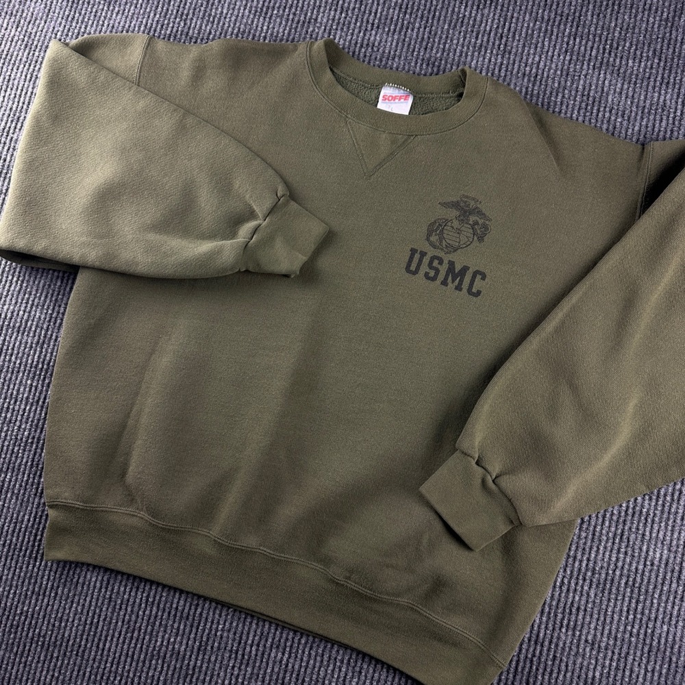 Soffe USMC Sweatshirt Mens Large Green Crewneck Military Made in USA Fleece